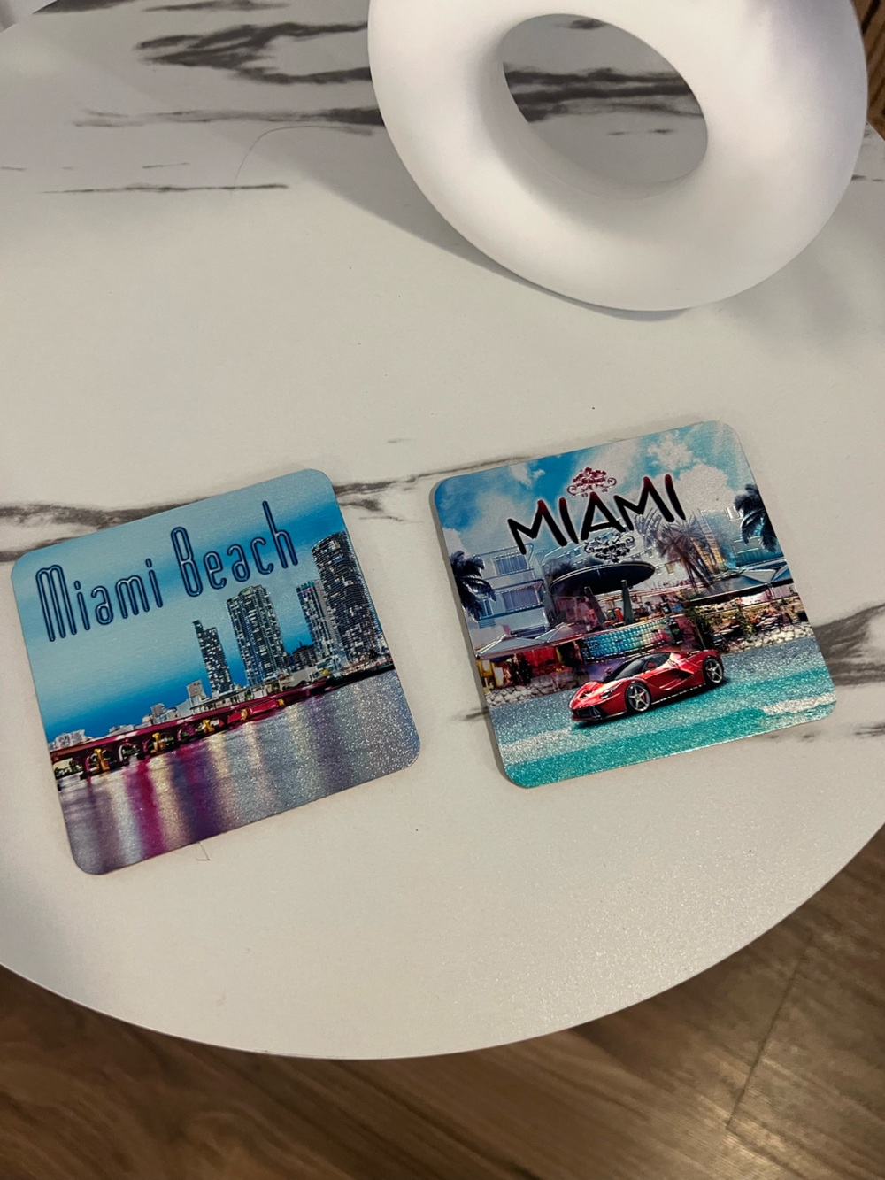 Miami Beach Coaster Set – Colorful Travel Souvenir Drink Coasters (Set of 2)